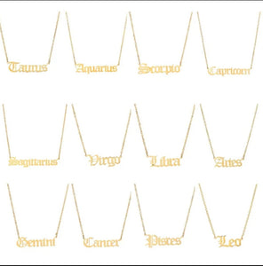 Zodiac sign name necklace