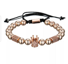 Load image into Gallery viewer, SOLD OUT - Luxury Men&#39;s Wrist Jewelry 8mm Copper Bead CZ Imperial Crown Adjustable Bracelet
